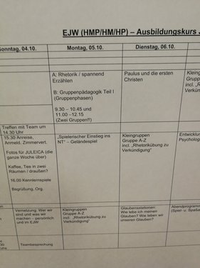 Was ist mehr wert ? Getreidekörner oder ...
... Geld ? Doch in diesem Gelände- und Planspiel gab es kein Gegeneinander der Gemeinden, sondern die Liebe Gottes und die Verbreitung der Guten Nachricht von Jesus Christus steht im Mittelpunkt. Und die wurden durch die Getreidekörner symbolisiert.
Hier wird von Kim und Jo das Spiel erklärt. Es nieselt, aber ihr wisst ja: Es gibt kein schlechtes Wetter, sondern nur ... eine gute Gemeinschaft.
Im Wald entstanden symbolisch die Gemeinden Ephesus, Galatien und Korinth. Im Hintergrund seht ihr einen kleinen Altar.
Manchmal traf man sich auch etwas versteckt ...
Die Kohte ( das schwarze Zelt ) war ein zusätzlicher Gruppenraum im Freien ..., alles aus Corona-Gründen. Vielen Dank an alle Pfadfinderinnen und Pfadfinder für das Aufbauen.
Ein Blick in den Tagesplan vom Montag